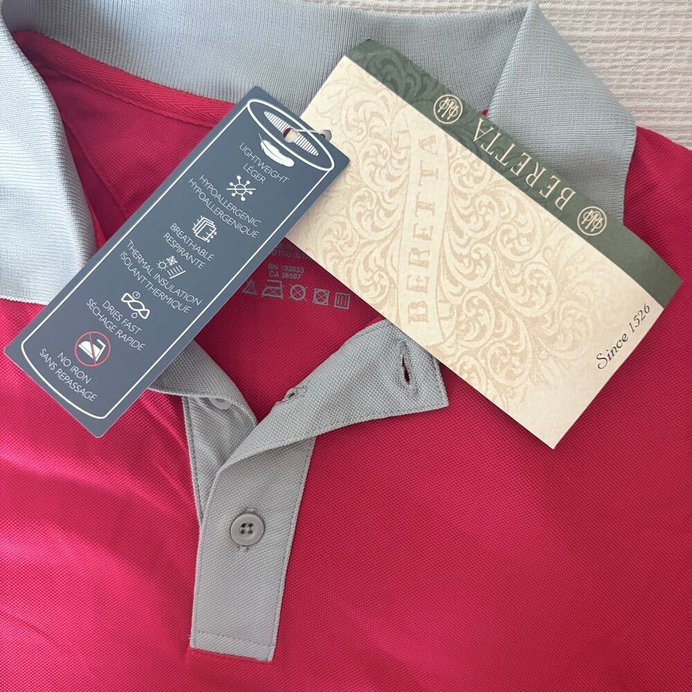 Beretta Silver Pigeon polo shirt S red gray performance Italy made NWT - Picture 4 of 9